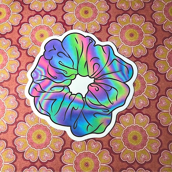 Scrunchie Retro Vintage Groovy Metallic Holographic AESTHETIC Single Sticker - Picture 1 of 3